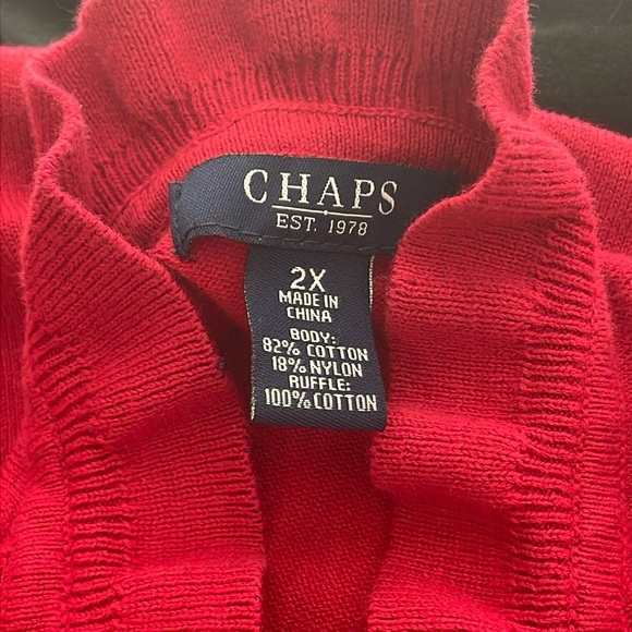 Chaps Red Ruffle Front Button Up Pullover Knit Sweater Size 2X - Picture 4 of 5